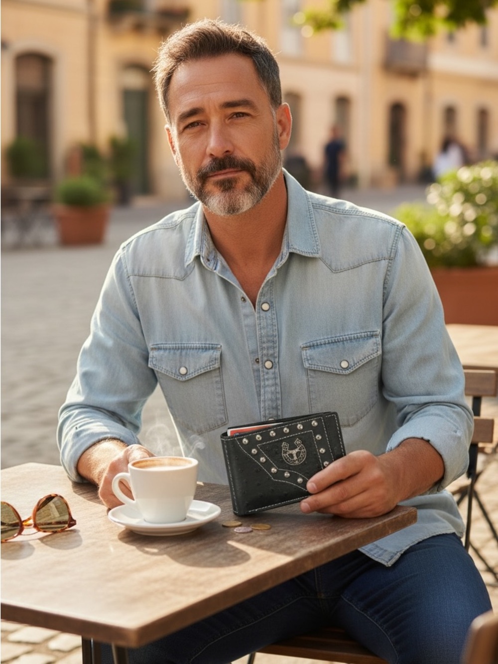 Ridge Mountain Vegan Leather Bifold Wallet - Studded Western Bull & Horseshoe